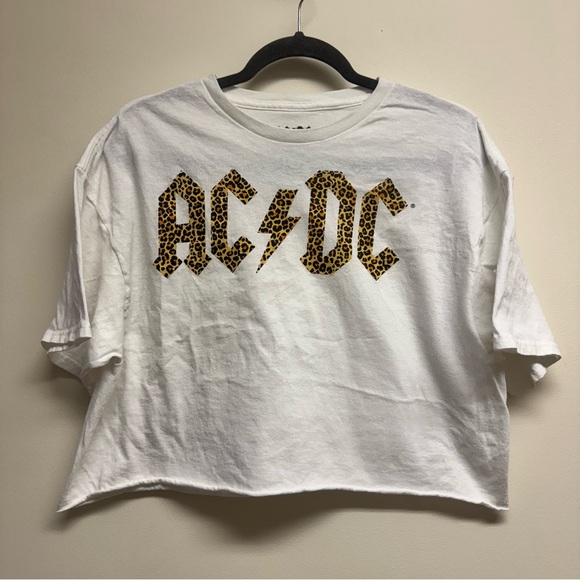 AC/DC | Tops | Acdc White Tee With Leopard Print Logo | Poshmark